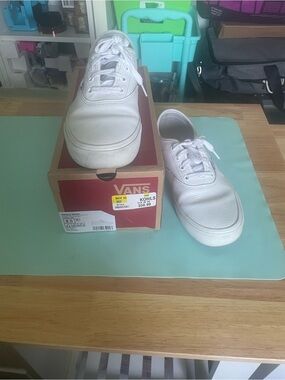 Vans White Leather Low-Top Sneakers with Laces